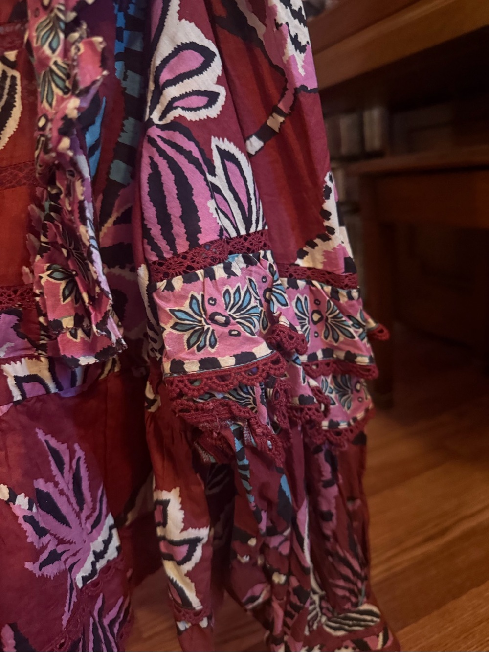 FARM Rio Maroon Floral Ruffle Button-Front Blouse - Picture 6 of 7